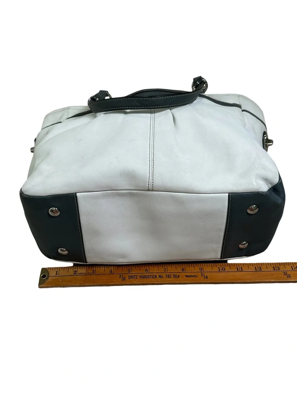Coach Y2K Off-White/Ivory & Gray Soho Large Pleated Gallery Tote Bag